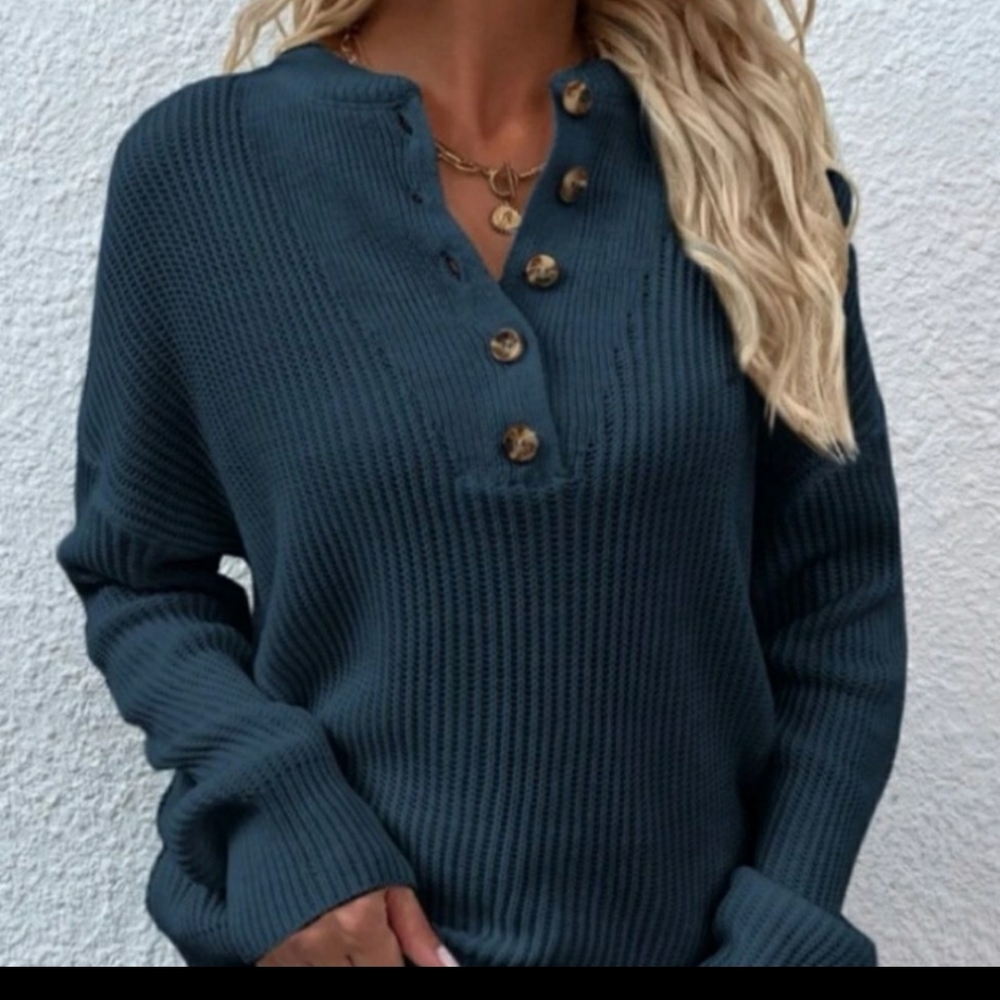 Dusty Blue Ribbed Knit Sweater - Picture 3 of 5